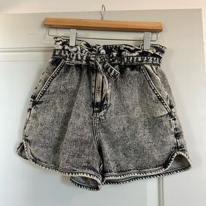 Acid Wash Denim Paperbag Shorts